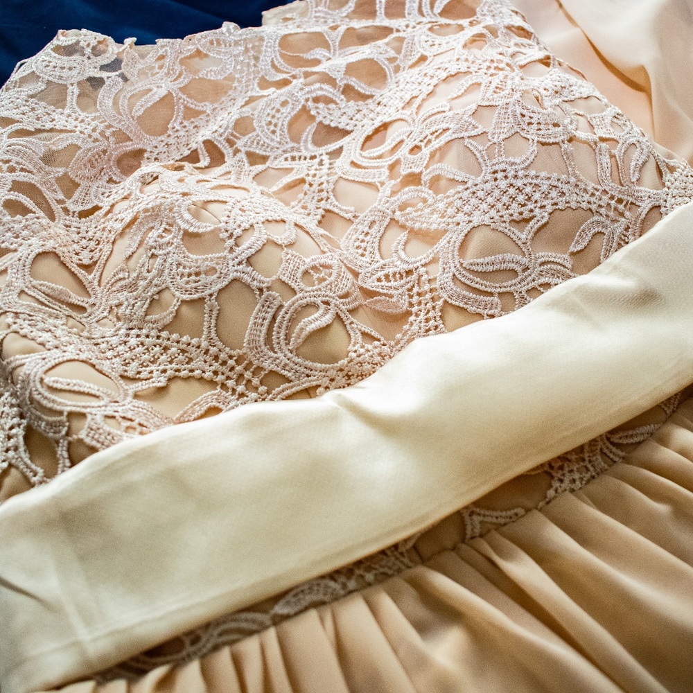 Scoop Long Wedding Gown With Lace Bodice and Belt